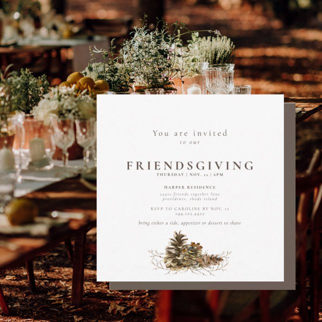 Simple Pine Cone Friendsgiving ii Invitation Inbjudningar (Skapare uppladdad)