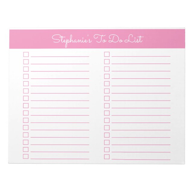 Simple Pink 8.5x11 Two Column Checklist Anteckningsblock (Framsida)