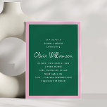 Simple Pink and Green Modern Trendy Bridal Shower Inbjudningar<br><div class="desc">This minimalist bridal shower invitation features bold white type on a deep green background with a playful blush pink border. Sleek, stylish, and easy to personalize with event details, it’s ideal for the modern bride. Great for garden parties, brunches, or city soirées, this clean design works beautifully for any bridal...</div>