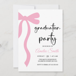 Simple  Pink  Bow graduation party invitation Inbjudningar