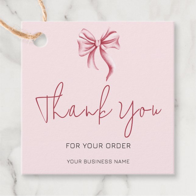 Simple Pink Bow Script Thank You Business  Gåvor Etiketter (Framsida)
