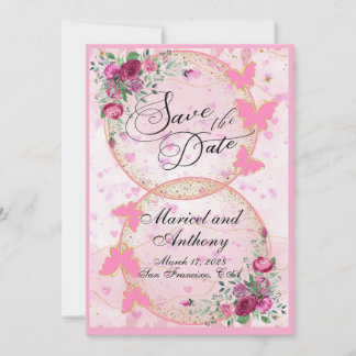 Simple Pink Butterflies theme Save the Date Spara Datumet