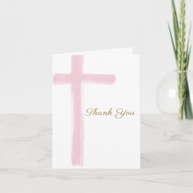 Simple Pink Cross First Holy Communion Folded  Tack Kort (Framsida)