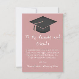 Simple Pink Handwriting Cap Tassel Graduation   Tack Kort