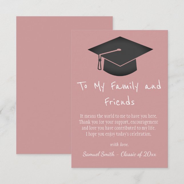 Simple Pink Handwriting Cap Tassel Graduation   Tack Kort (Fram/baksida)