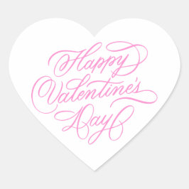 Simple Pink Happy Valentines Day Calligraphy Hjärtformat Klistermärke