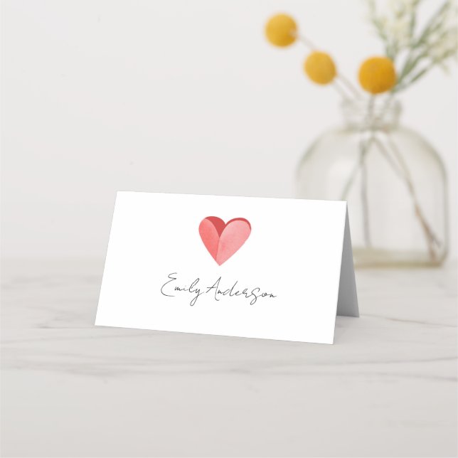 Simple Pink Heart Folded Place Card Placeringskort (Framsida)
