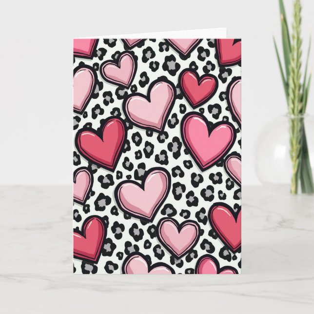 Simple Pink Leopard Hearts Card Kort (Framsida)
