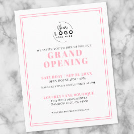 Simple Pink Logo Business Grand Opening Invitation Vykort
