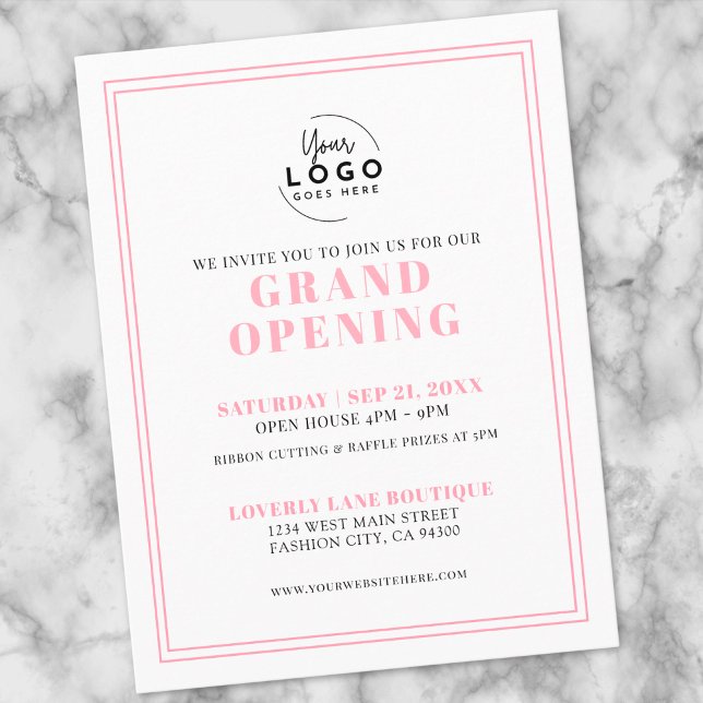 Simple Pink Logo Business Grand Opening Invitation Vykort (Simple Pink Logo Business Grand Opening Invitation Postcard)