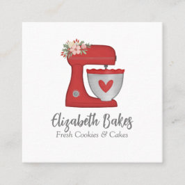 Simple Pink Mixer Floral Cake Bakery Business Card Fyrkantigt Visitkort