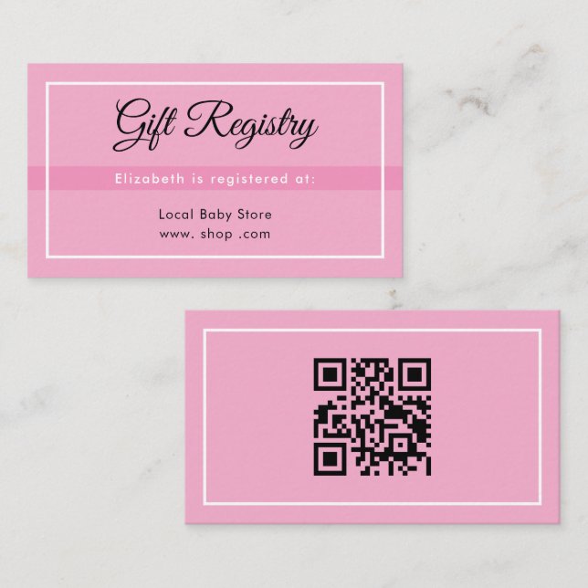 Simple Pink Registry Babyshower QR Enclosure Card Tilläggskort (Fram/baksida)