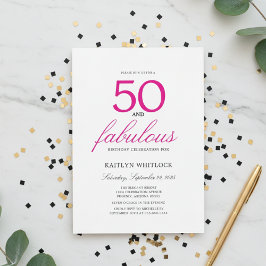 Simple Pink Script 50 and Fabulous 50th Birthday Inbjudningar