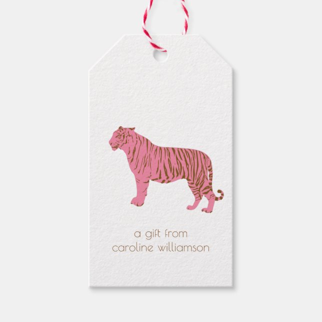 Simple Pink Tiger Art Personalized Stationery Presentetikett (Framsidan)
