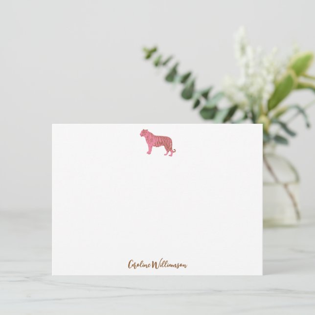 Simple Pink Tiger Script Personalized Stationery Anteckningskort (Stående Fram)