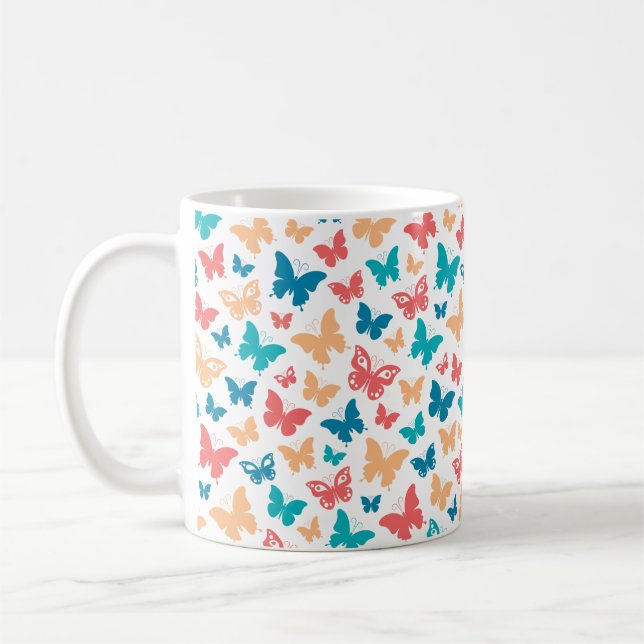 Simple Pink turguoise white Butterfly pattern Kaffemugg (Vänster)