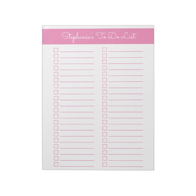 Simple Pink Vertical 8.5x11 Two Column Checklist Anteckningsblock (Roterad)