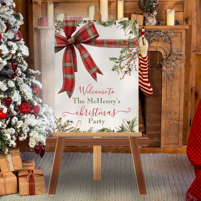 Simple Plaid Red Bow Christmas Holiday Welcome Poster (Skapare uppladdad)