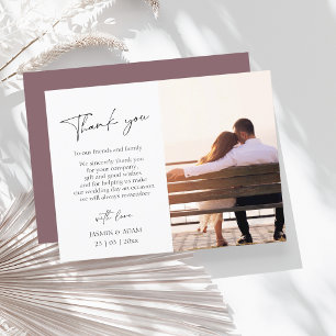 Simple Plum Lila Script Photo Bröllop Tack Vykort