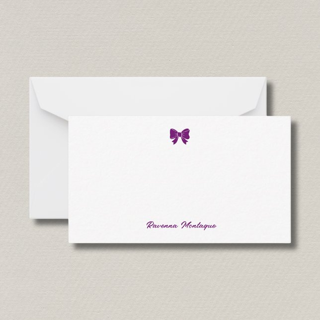 Simple Plum Purple Chic Bow Handwritten Name  Anteckningskort (Skapare uppladdad)