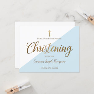 Simple Pojke Blue Christening Guld Tack Kort