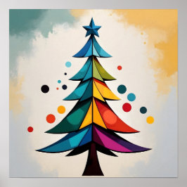 Simple Pop Art Geometric Christmas Tree and Circle Poster