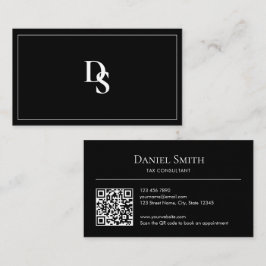 Simple Professional Black White Initials QR Code Visitkort