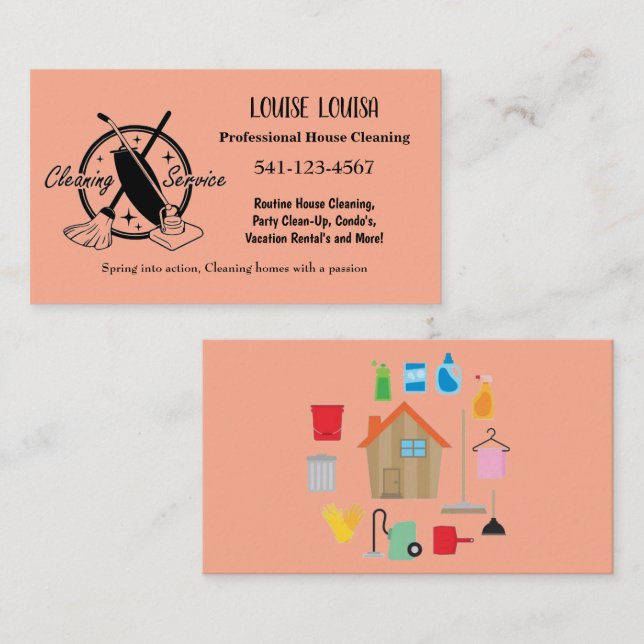 Simple Professional House Cleaning Business Cards Visitkort (Fram/baksida)