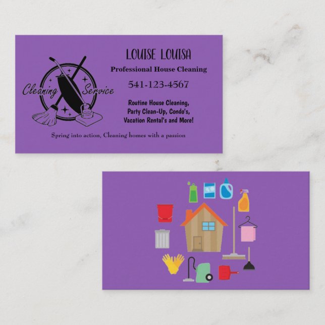 Simple Professional House Cleaning Business Cards Visitkort (Fram/baksida)