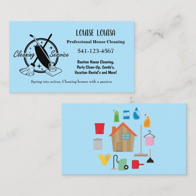 Simple Professional House Cleaning Business Cards Visitkort (Fram/baksida)