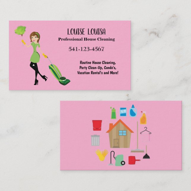 Simple Professional House Cleaning Business Cards Visitkort (Fram/baksida)