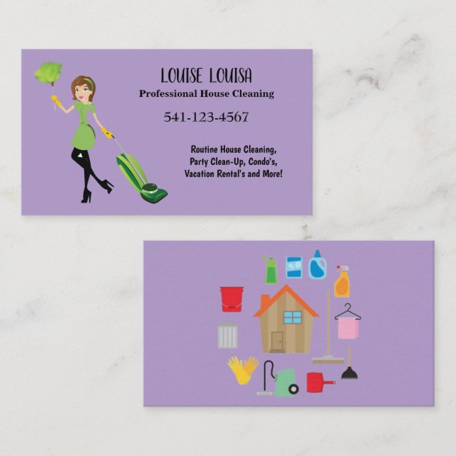 Simple Professional House Cleaning Business Cards Visitkort (Fram/baksida)