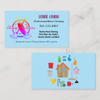 Simple Professional House Cleaning Business Cards Visitkort