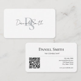 Simple Professional Monogram Initial QR code White Visitkort