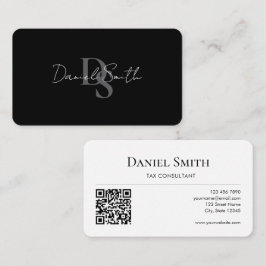 Simple Professional Monogram Initial QR code White Visitkort
