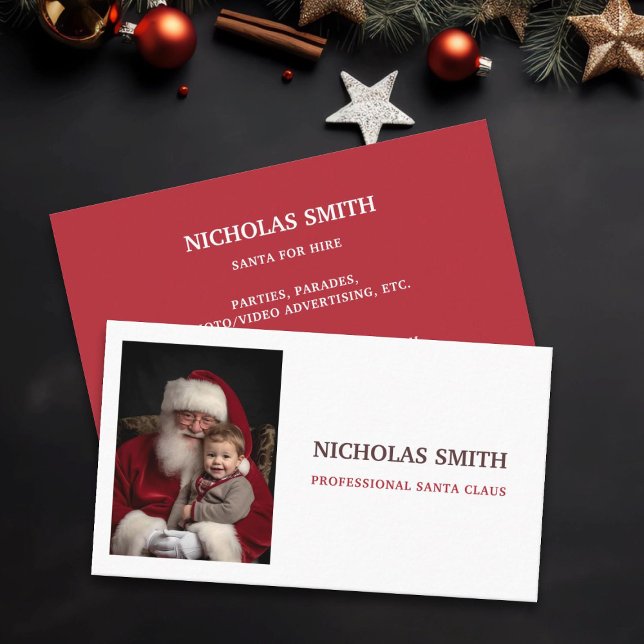 Simple Professional Santa Claus Photo  Visitkort (Skapare uppladdad)