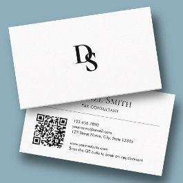 Simple Professional White with Initials QR Code Visitkort