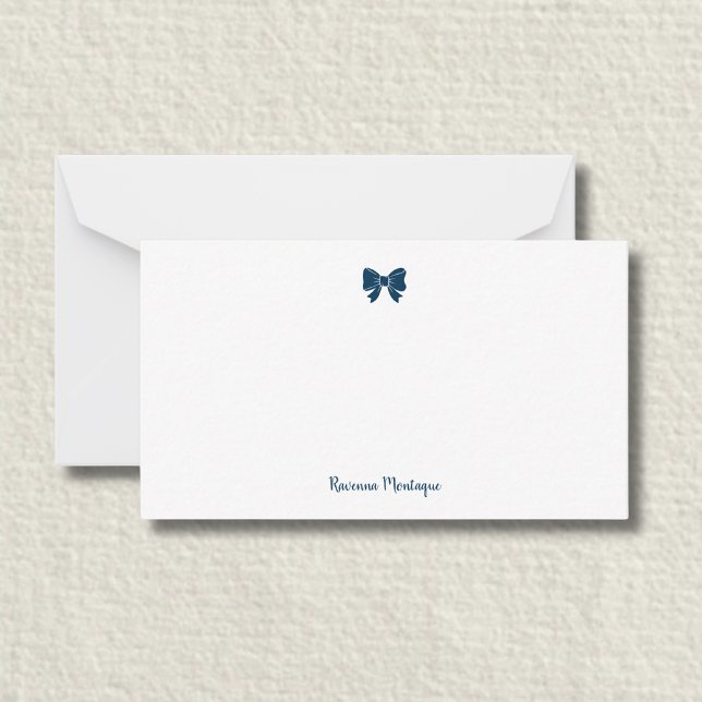 Simple Prussian Blue Bow Handwritten Name  Anteckningskort (Skapare uppladdad)