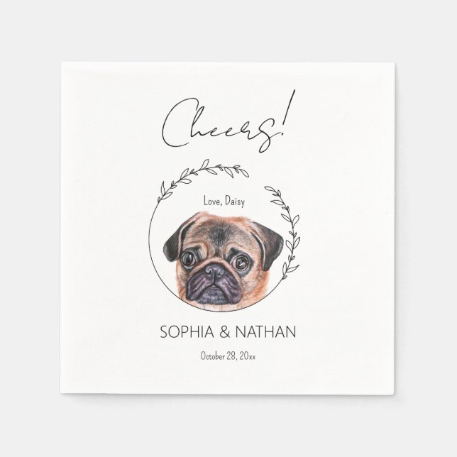 Simple Pug Bröllop Cocktail Napkins Pappersservett (Framsidan)