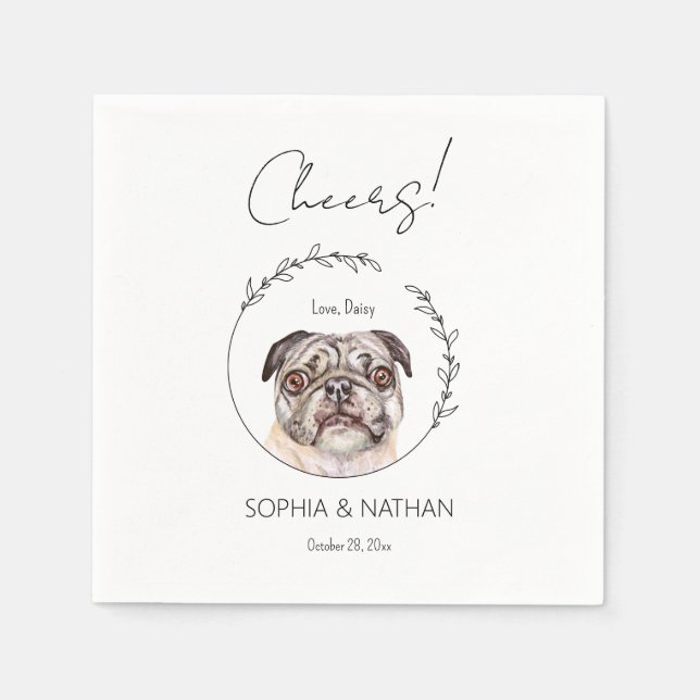 Simple Pug Bröllop Cocktail Napkins Pappersservett (Framsidan)