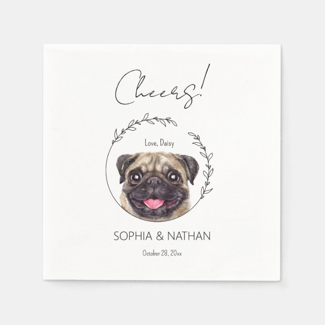 Simple Pug Bröllop Cocktail Napkins Pappersservett (Framsidan)
