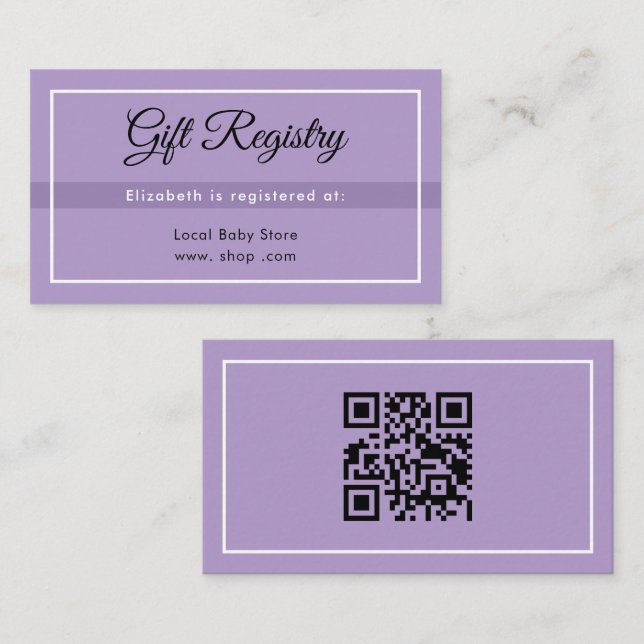 Simple Purple Babyshower QRRegistry Enclosure Card Tilläggskort (Fram/baksida)