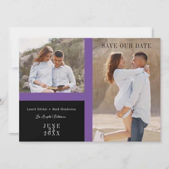 Simple Purple Two Photos Engaged Couple Session Spara Datumet (Framsida)