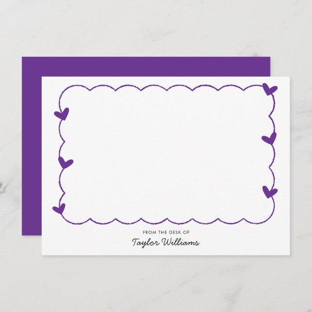 Simple Purple Wavy Border Heart Stationery Anteckningskort (Fram/baksida)
