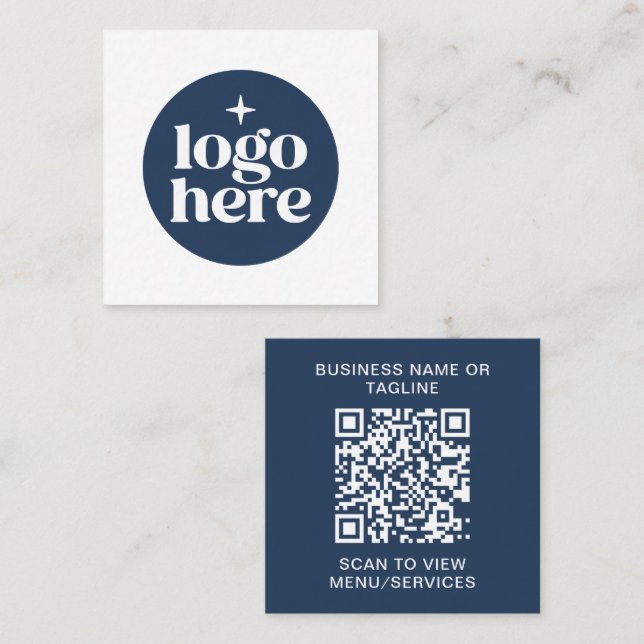 Simple QR Code Blue Business Logo Fyrkantigt Visitkort (Fram/baksida)