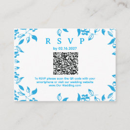 simple QR RSVP blue floral rustic card Tilläggskort