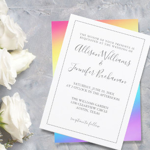 Simple Rainbow Chic Typography LGBTQ Gay Wedding Inbjudningar