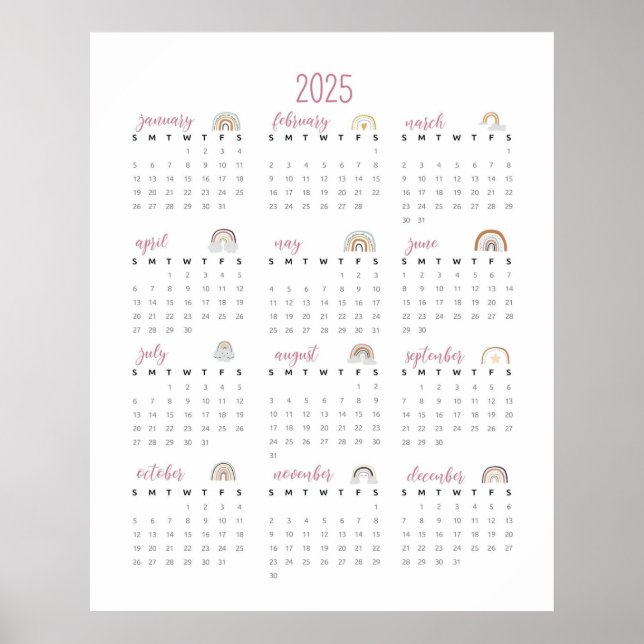 Simple Rainbows 2025 Calendar Poster (Framsidan)