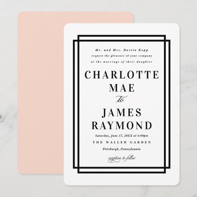 Simple Ram Black Classic Bröllop Inbjudningar (Fram/baksida)