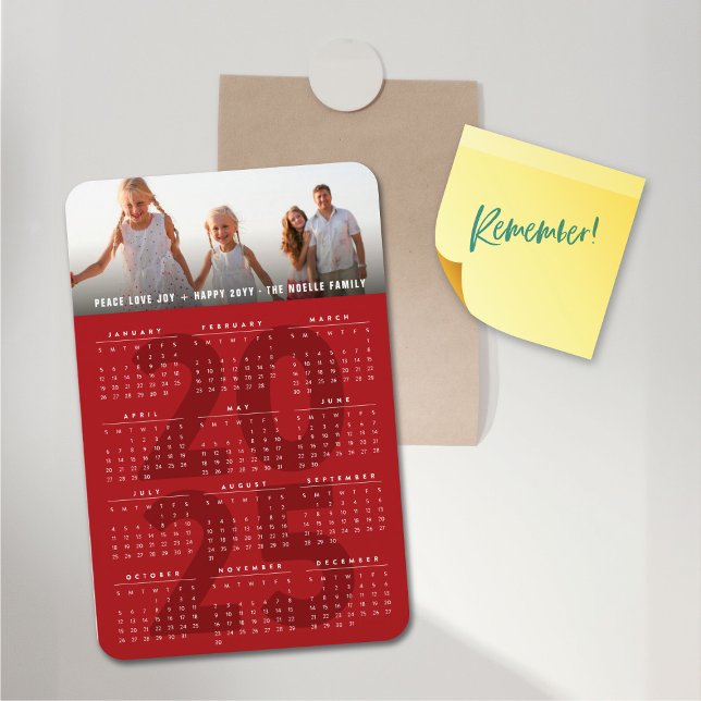 Simple Red 2023 Calendar Minimalist Helgdag Photo Magnet (Modern Red 2025 Calendar Simple Holiday Photo Flexible Magnet @ fat_fa_tin)